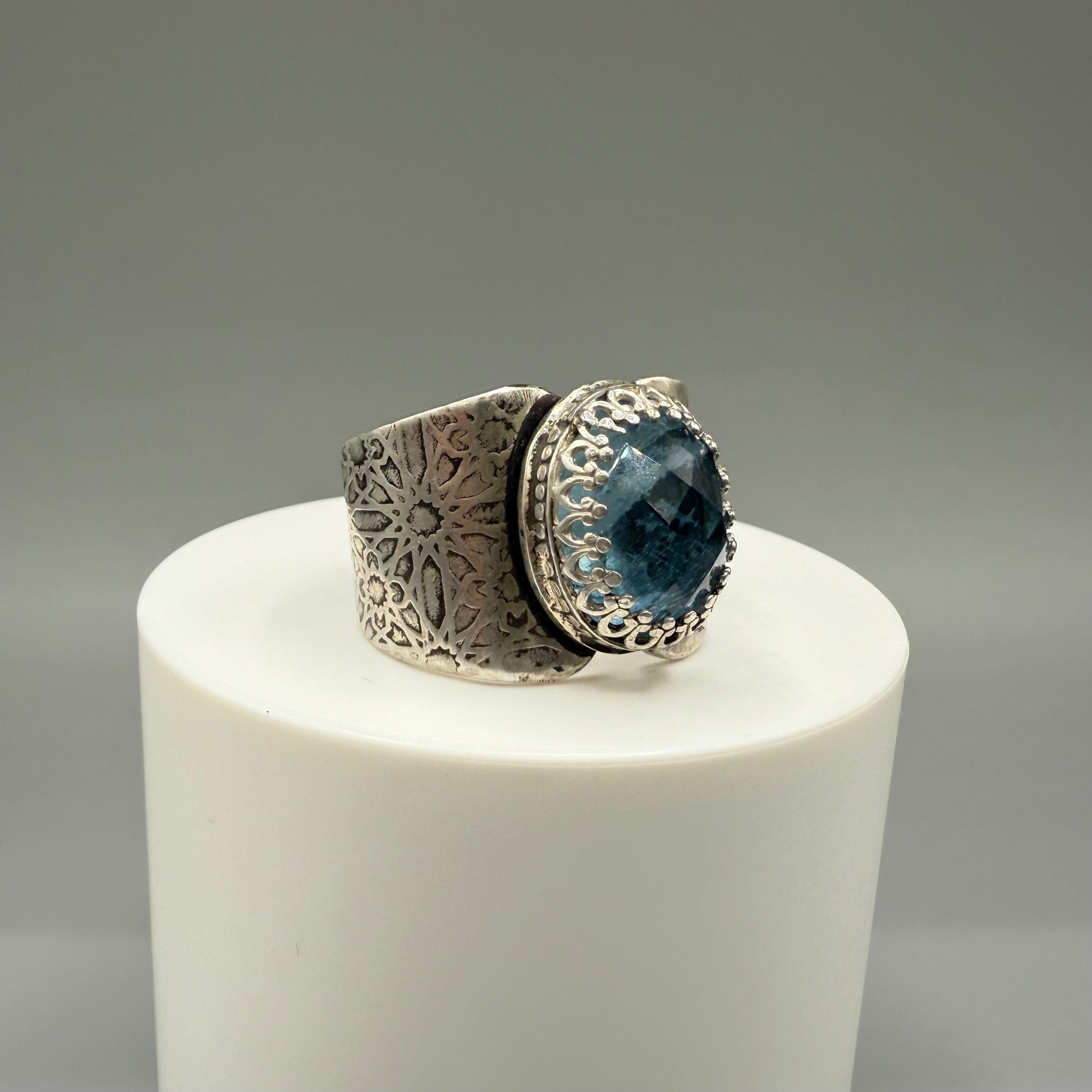 Rose Cut Aquamarine Sterling Silver Ring