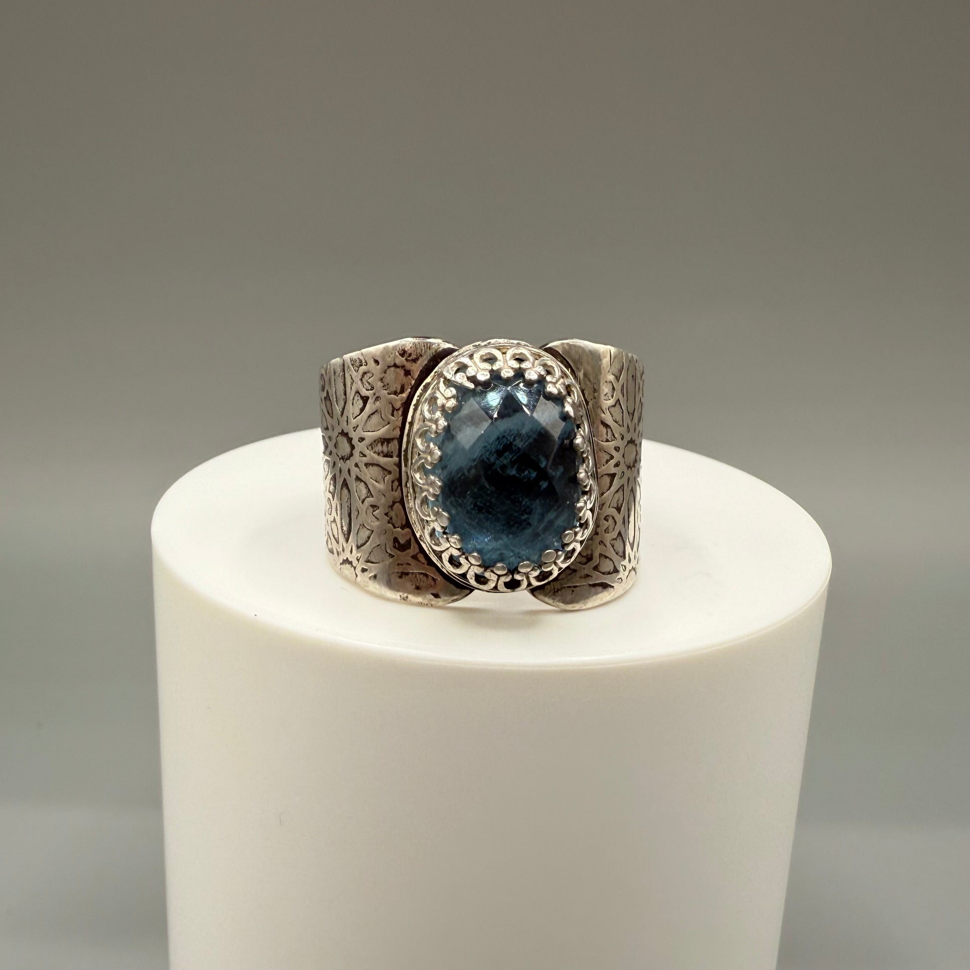 Rose Cut Aquamarine Sterling Silver Ring