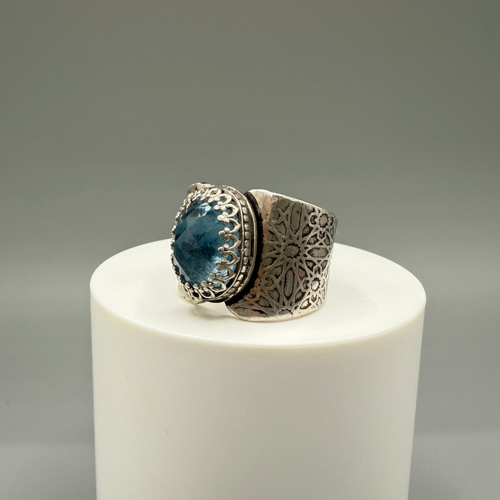 Rose Cut Aquamarine Sterling Silver Ring