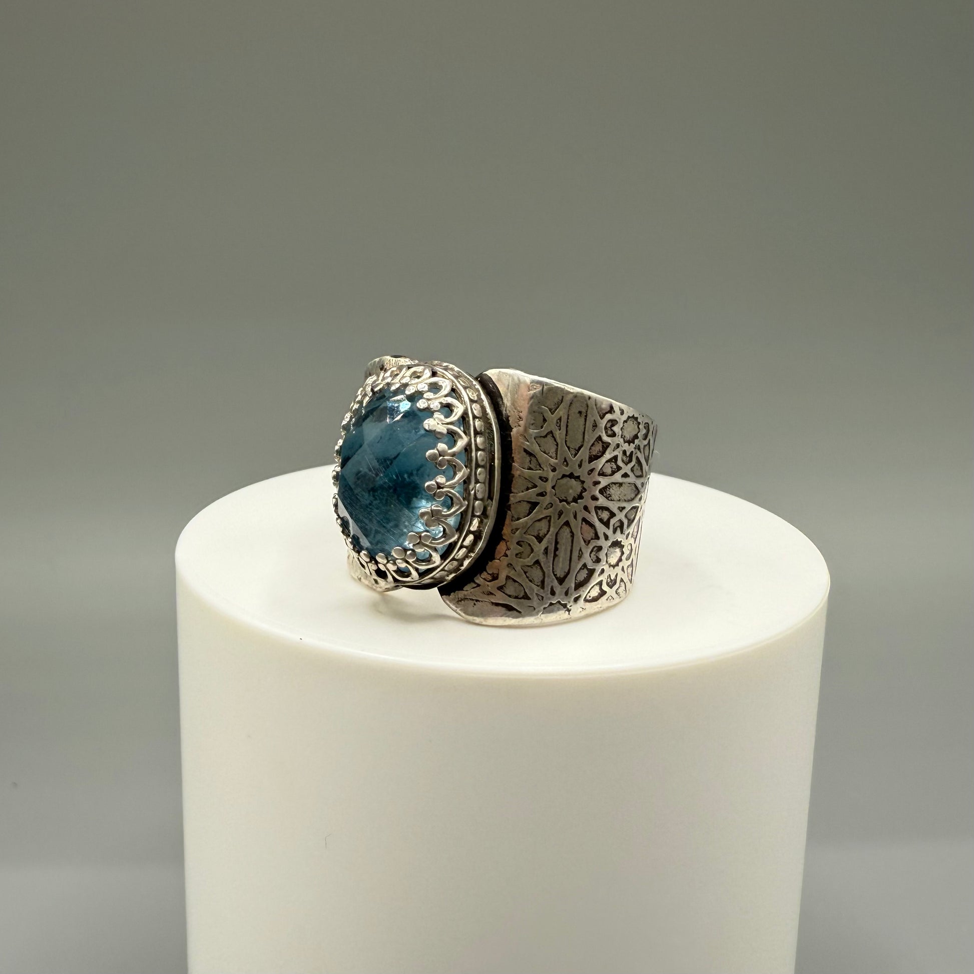 Rose Cut Aquamarine Sterling Silver Ring