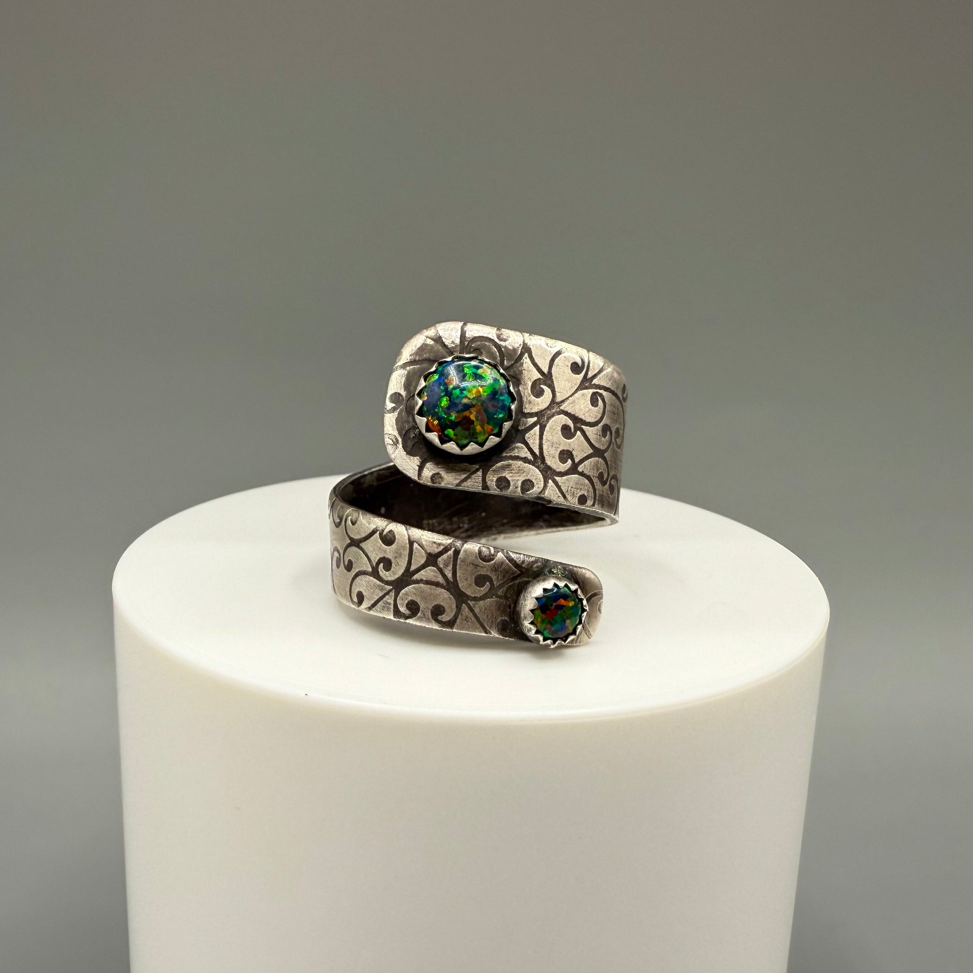 Black Opal Sterling Silver Ring