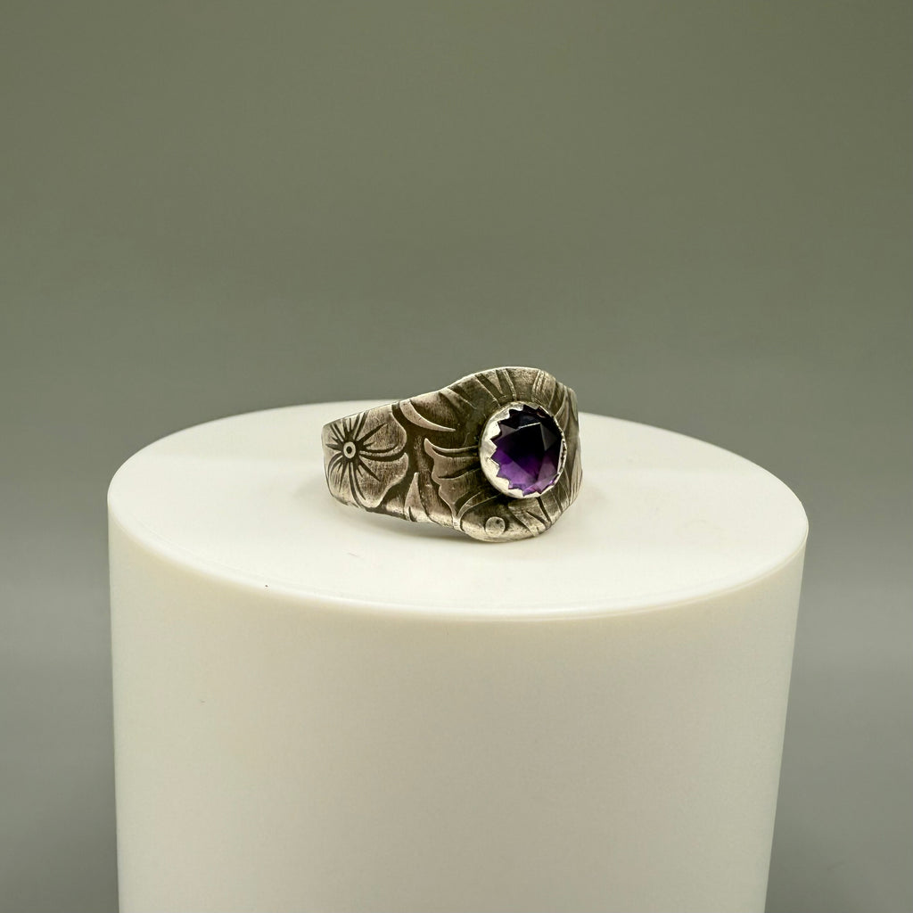 Rose Cut Amethyst Sterling Silver Ring