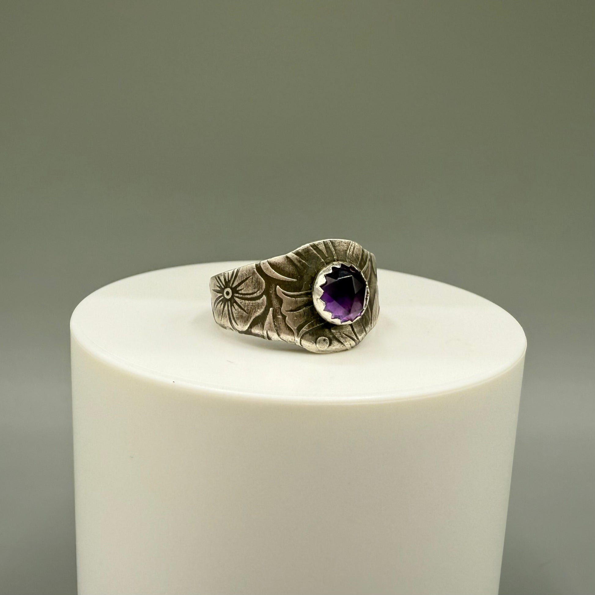 Rose Cut Amethyst Sterling Silver Ring