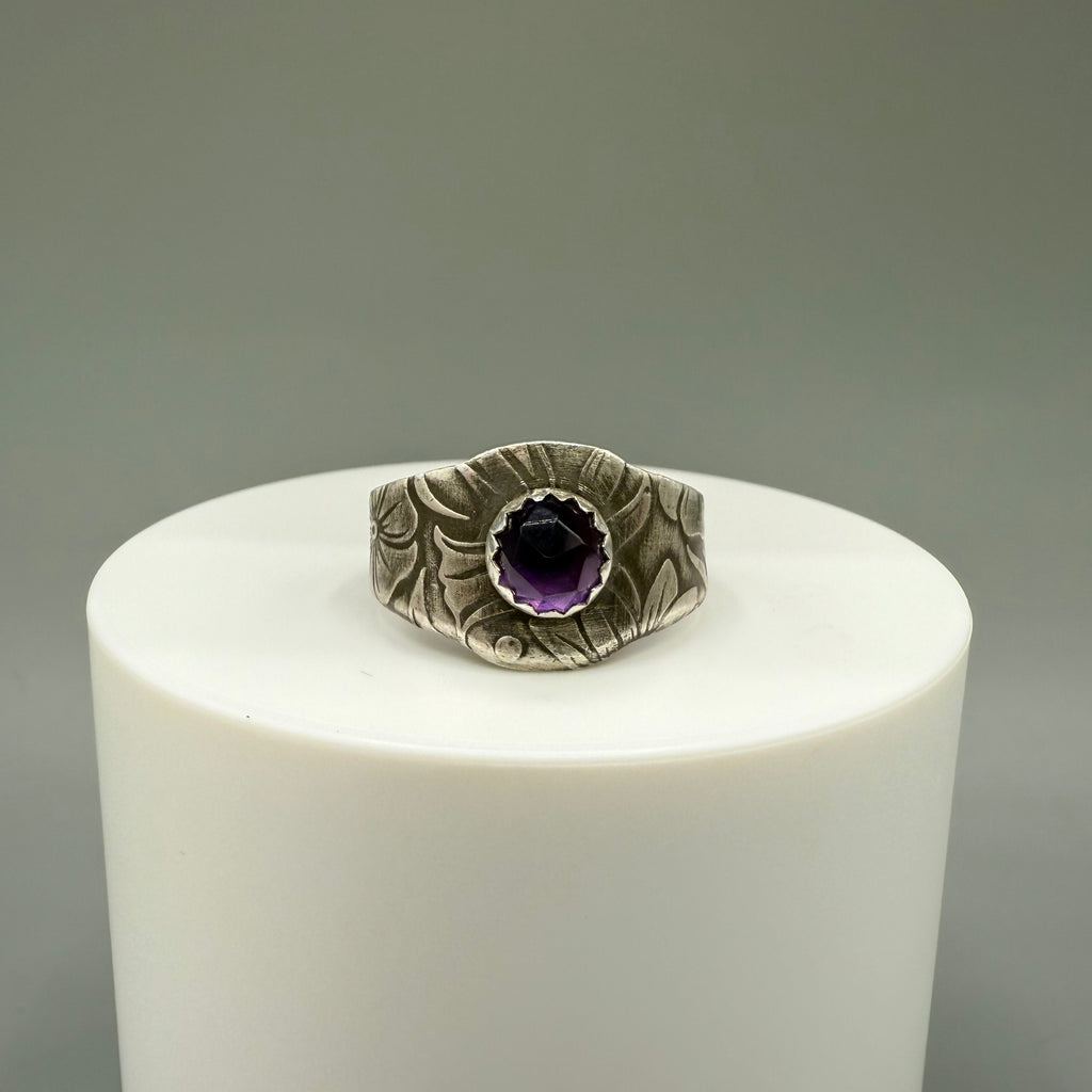 Rose Cut Amethyst Sterling Silver Ring