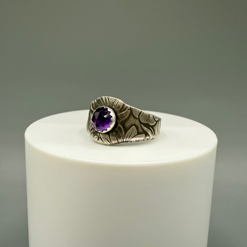 Rose Cut Amethyst Sterling Silver Ring