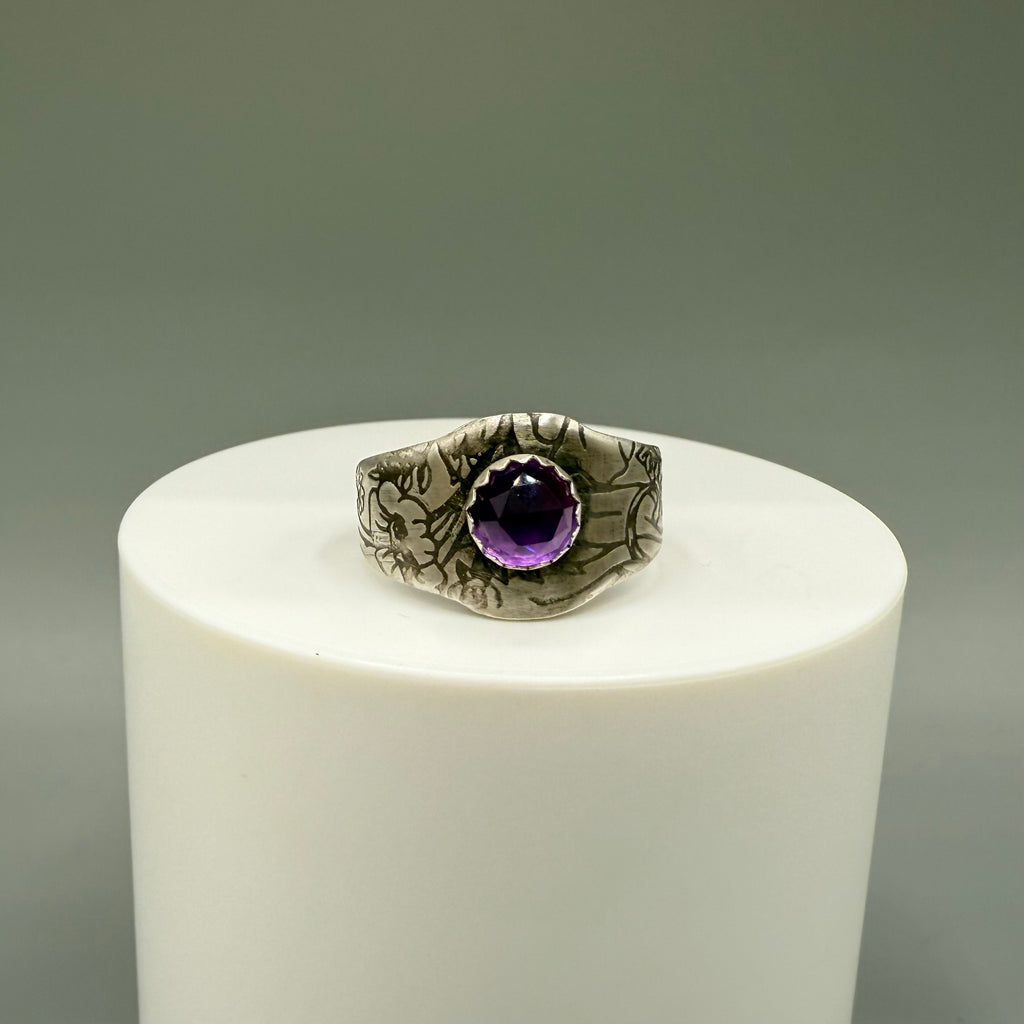 Rose Cut Amethyst Sterling Silver Ring