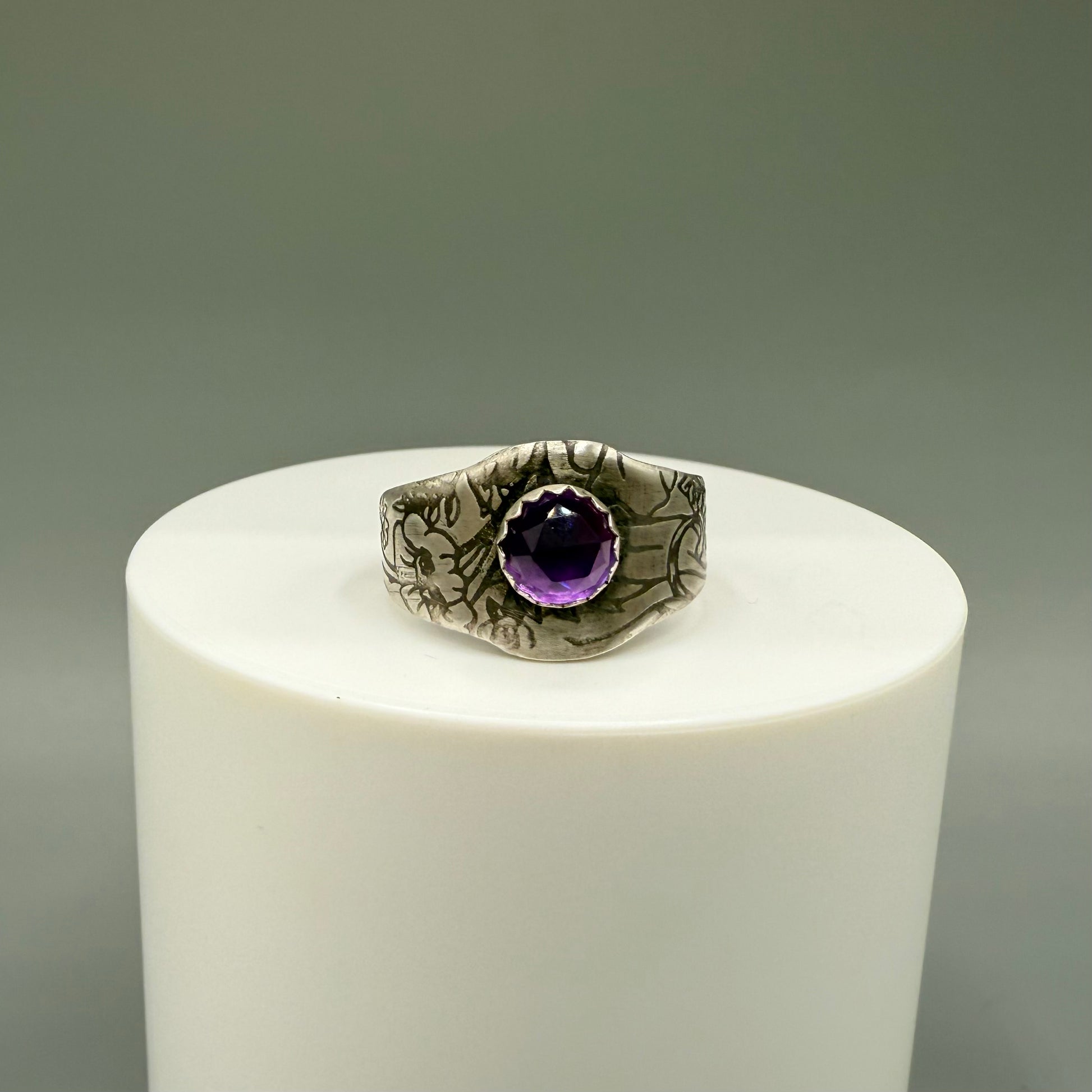 Rose Cut Amethyst Sterling Silver Ring