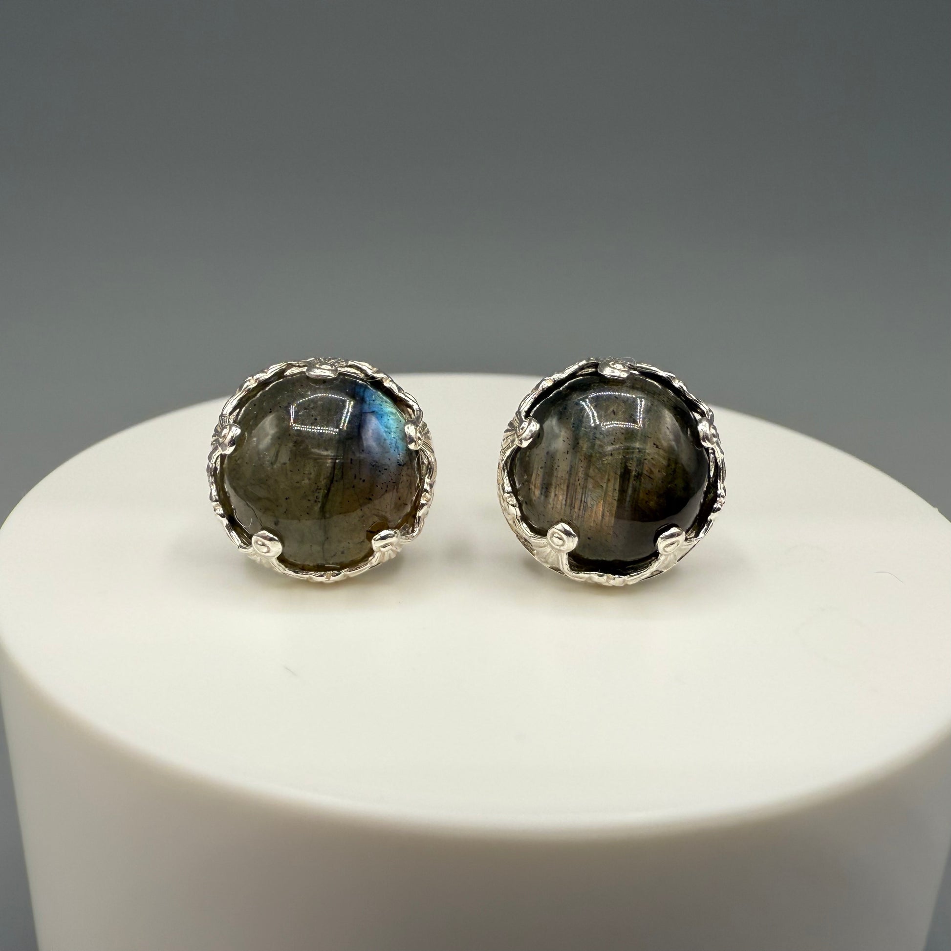 Labradorite Round Sterling Silver Stud Earrings