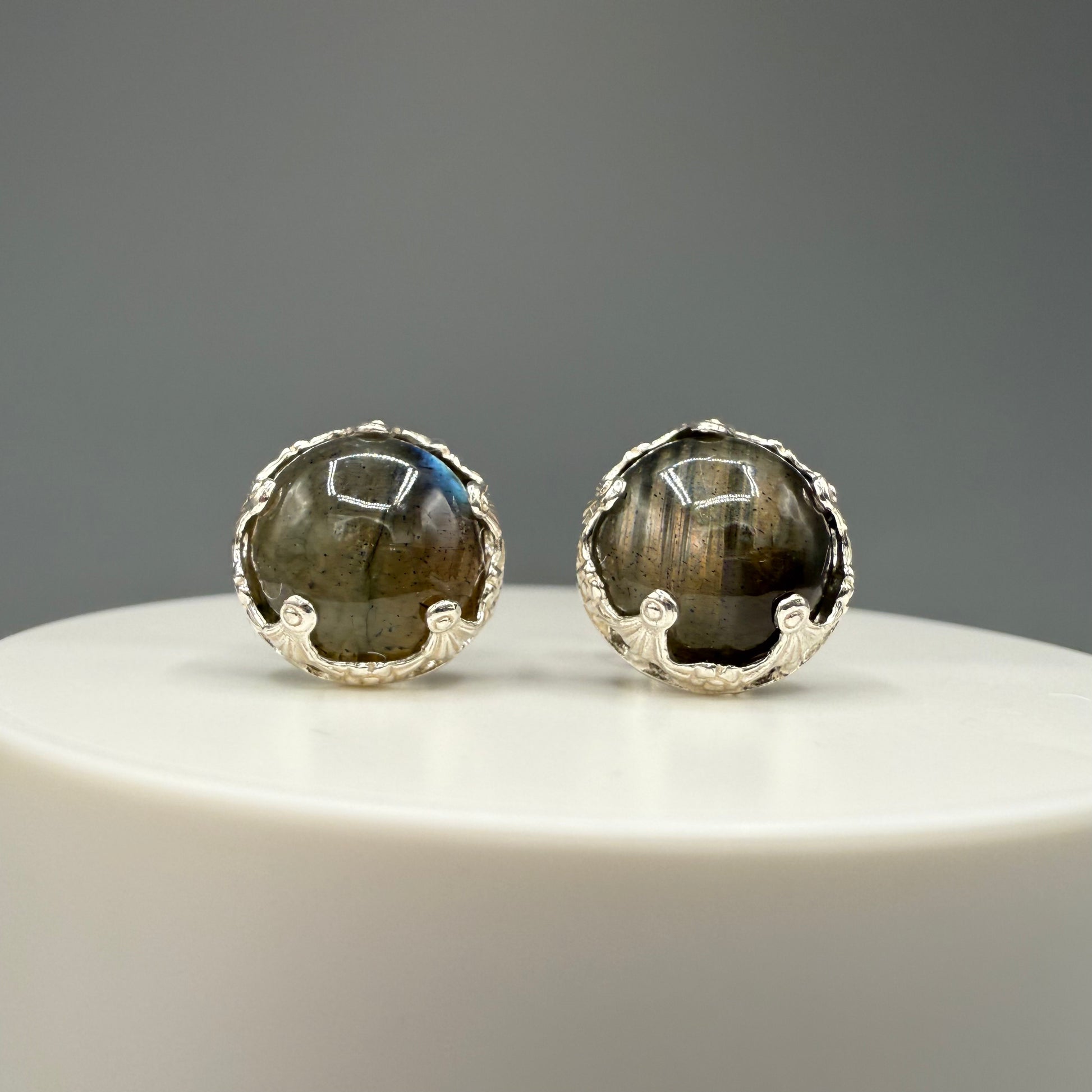 Labradorite Round Sterling Silver Stud Earrings