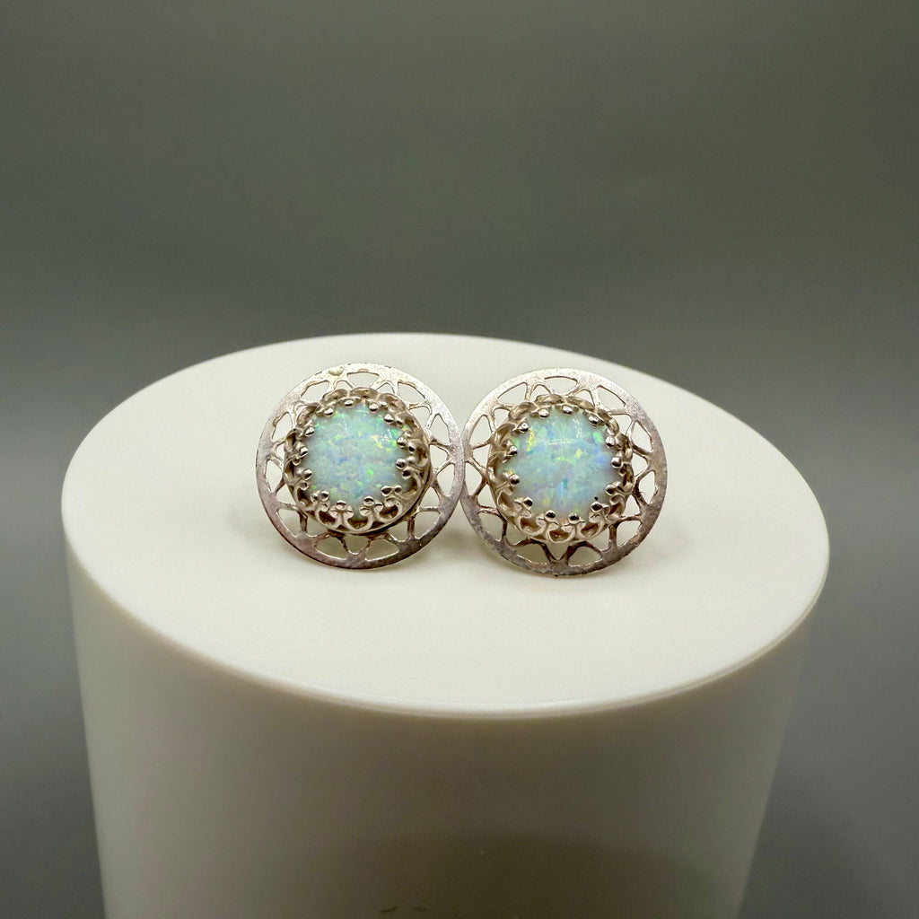 White Opal Sterling Silver Stud Earrings