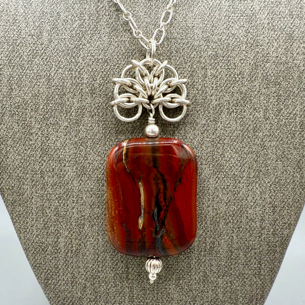 Brecciated Jasper Chainmaille Sterling Silver Necklace