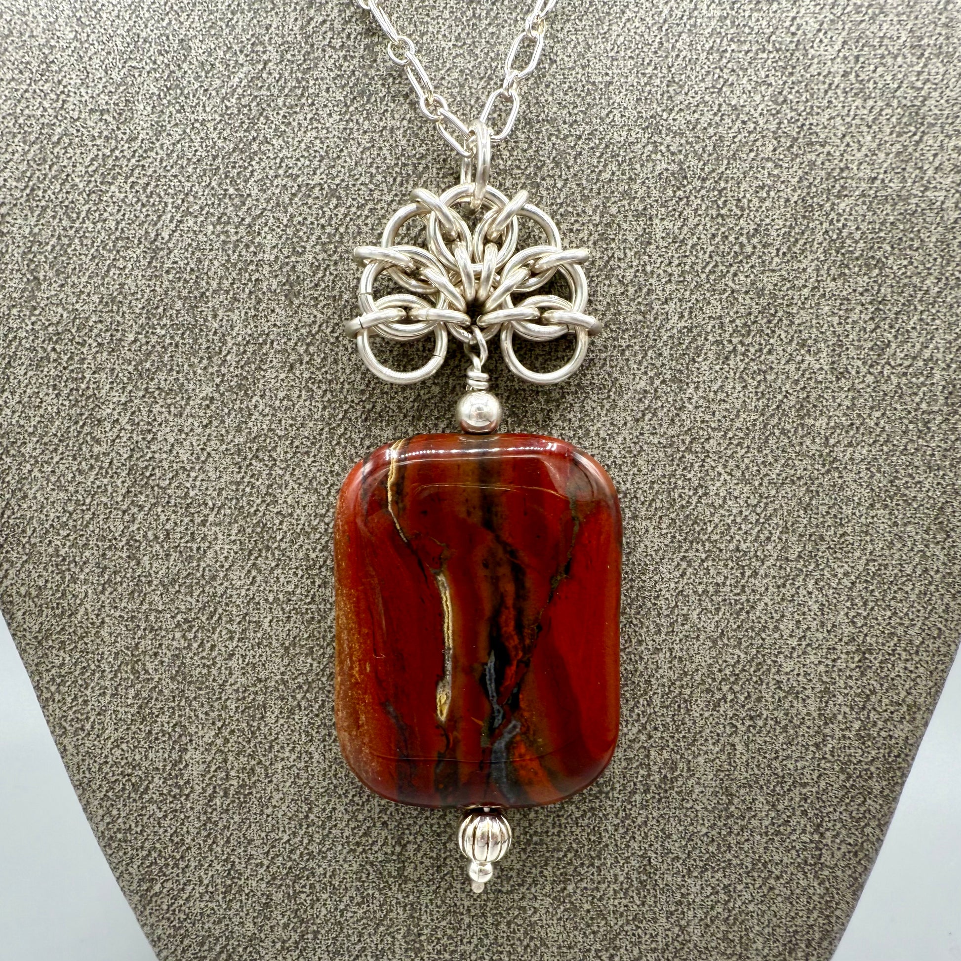 Brecciated Jasper Chainmaille Sterling Silver Necklace