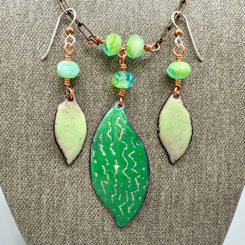 Enameled Copper Necklace and Earring Set