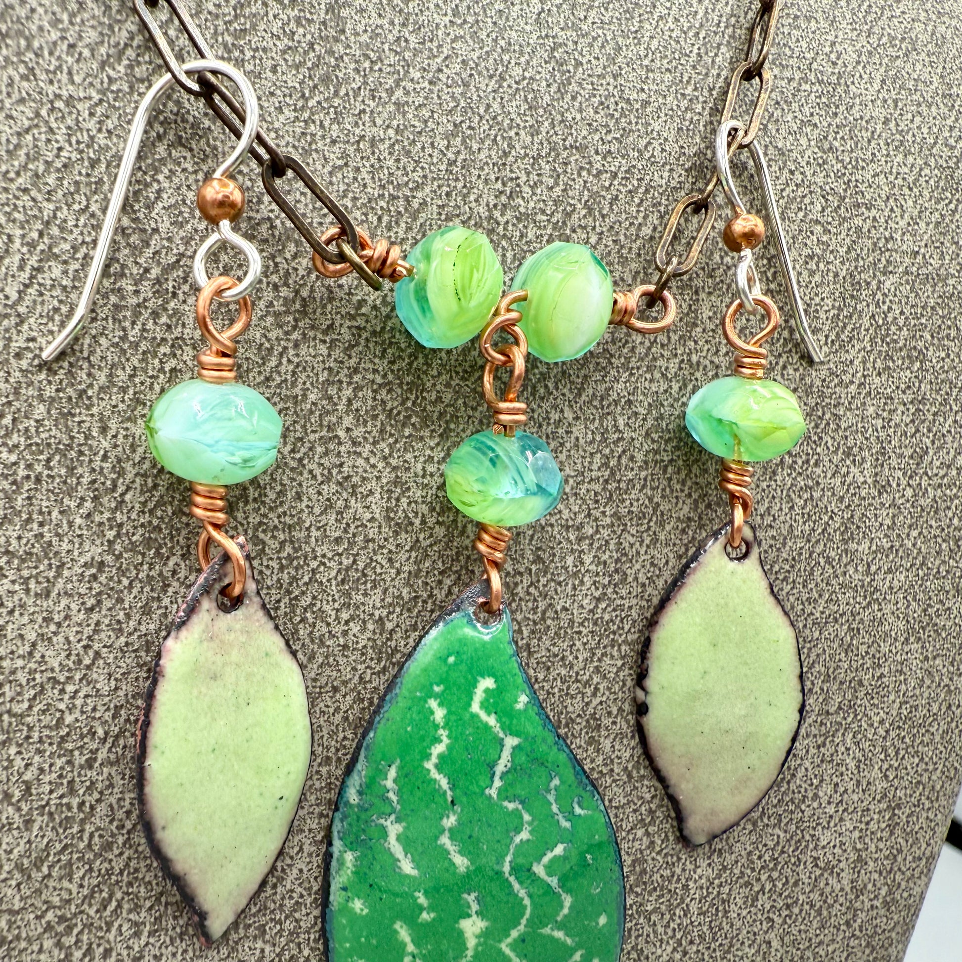 Enameled Copper Necklace and Earring Set
