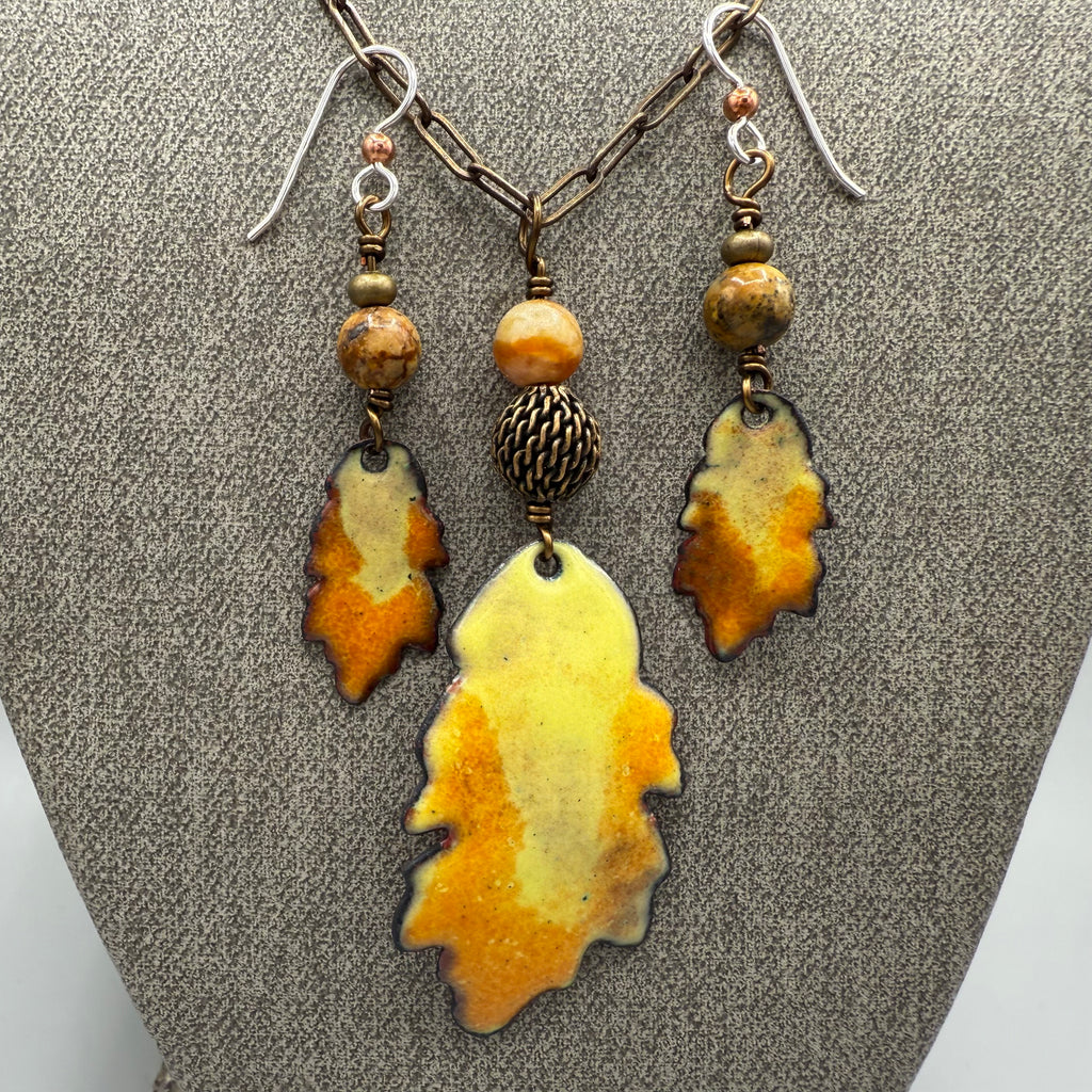 Enameled Copper Necklace and Earring Set