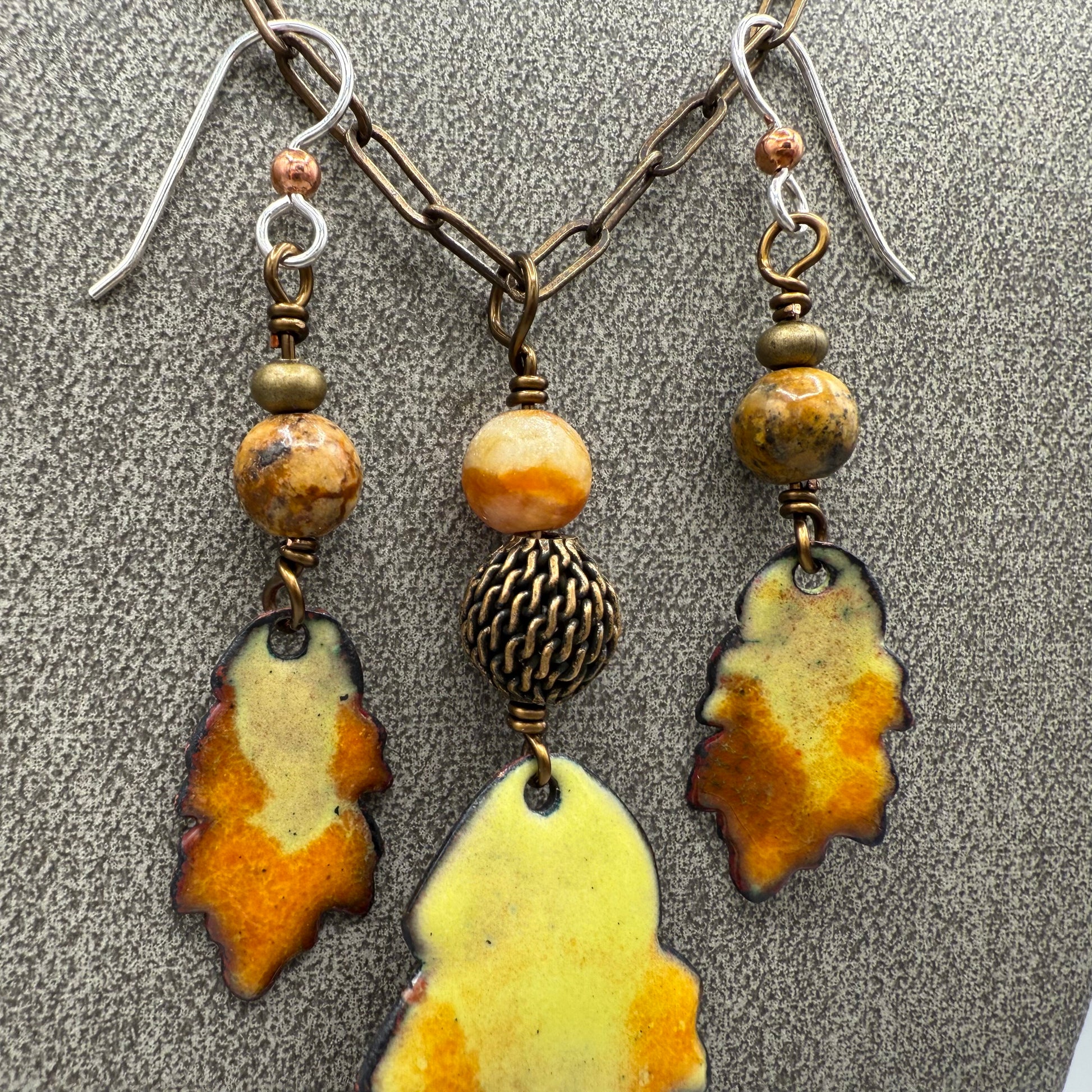 Enameled Copper Necklace and Earring Set