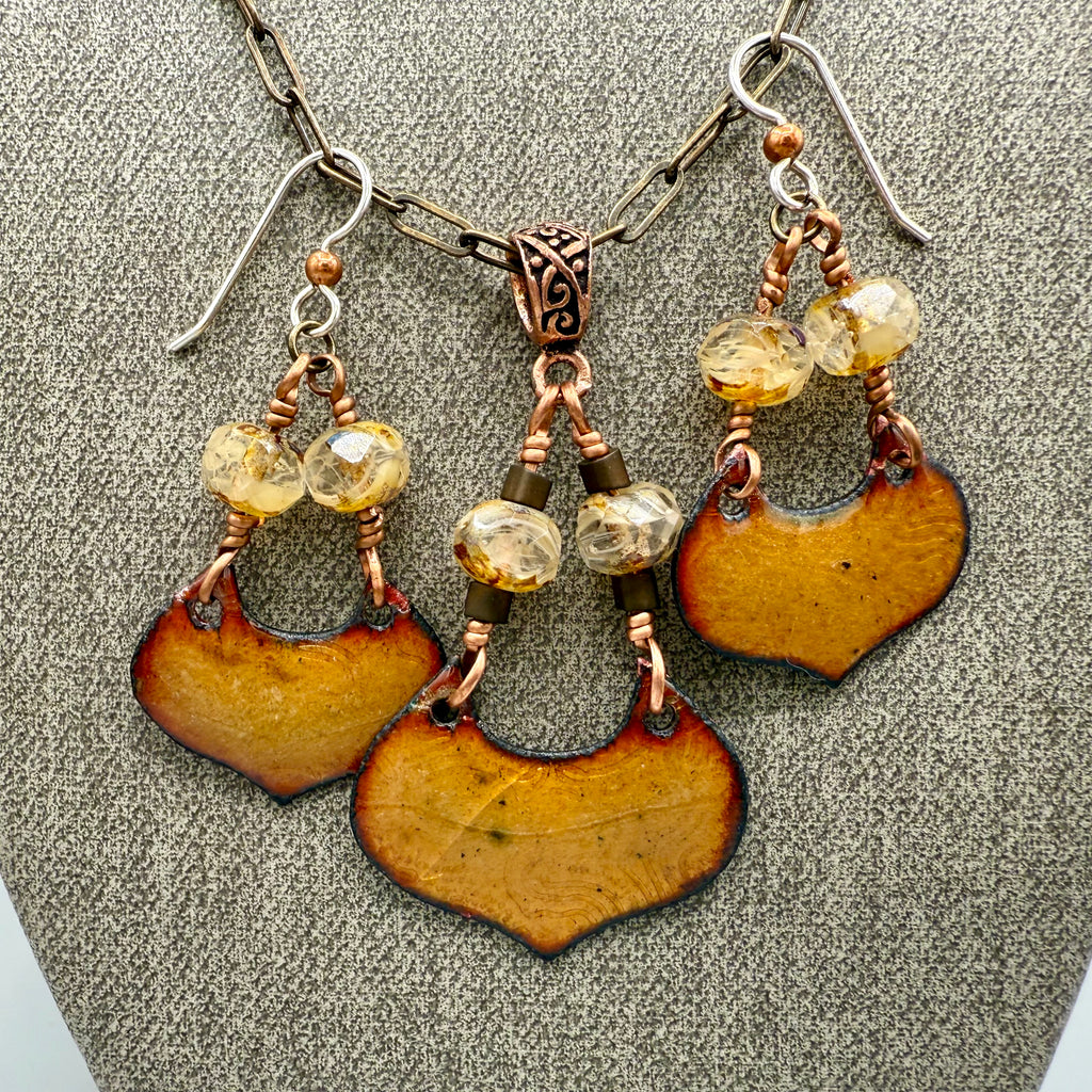 Enameled Copper Necklace and Earring Set
