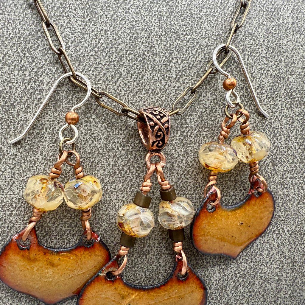 Enameled Copper Necklace and Earring Set