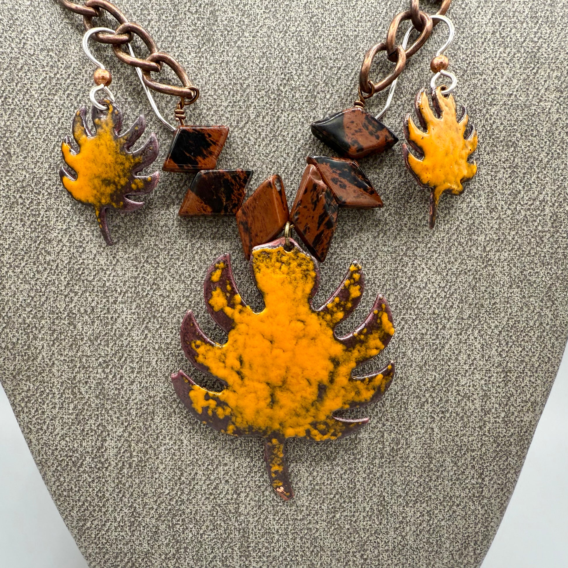 Enameled Copper Necklace and Earring Set