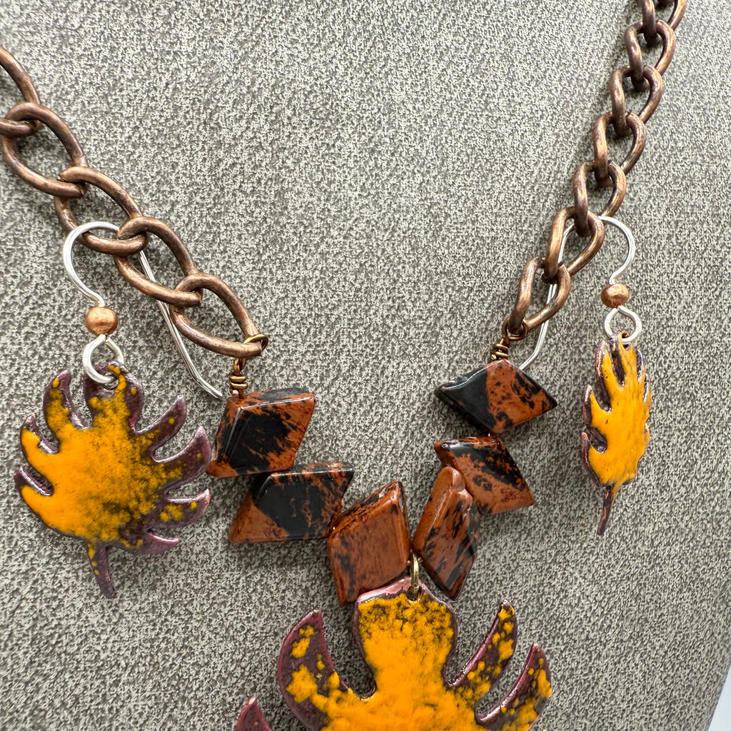 Enameled Copper Necklace and Earring Set