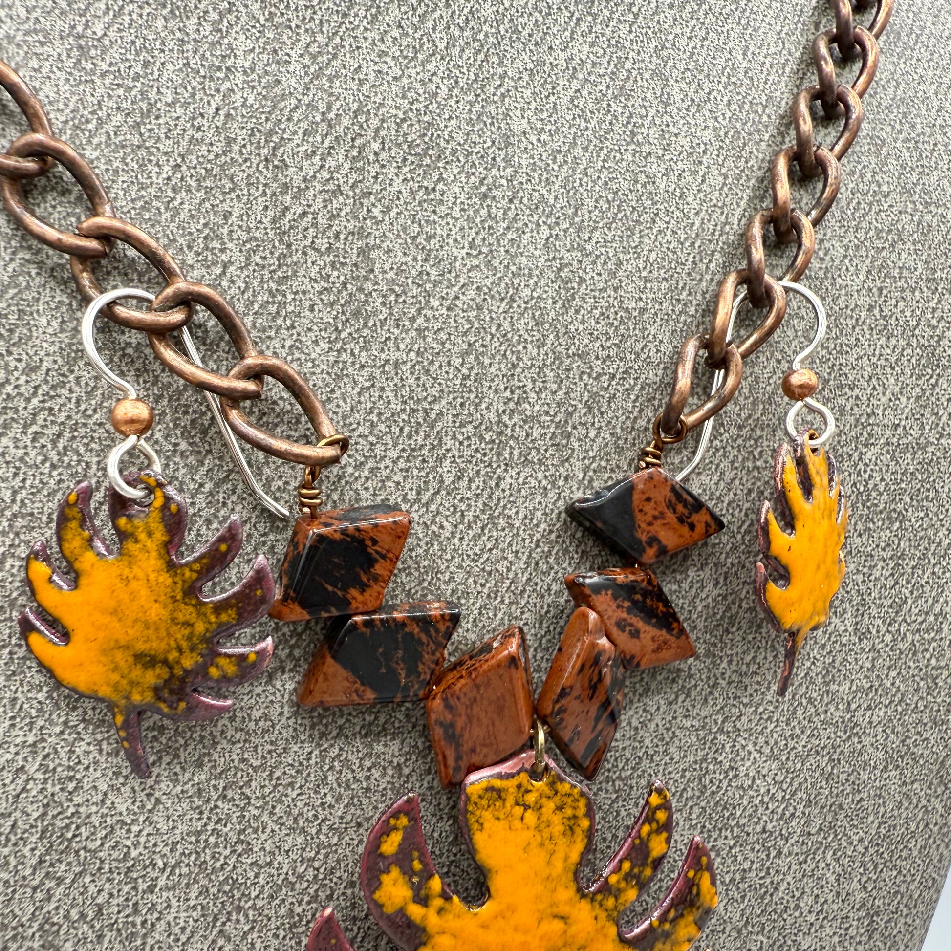 Enameled Copper Necklace and Earring Set