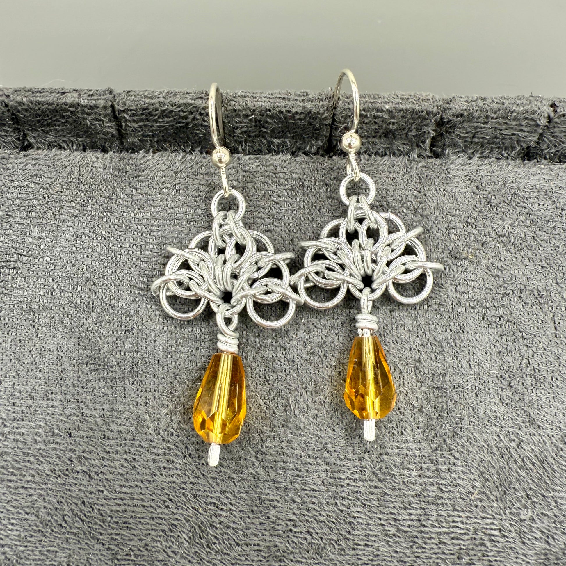 Aluminum Chainmaille Beaded Earrings