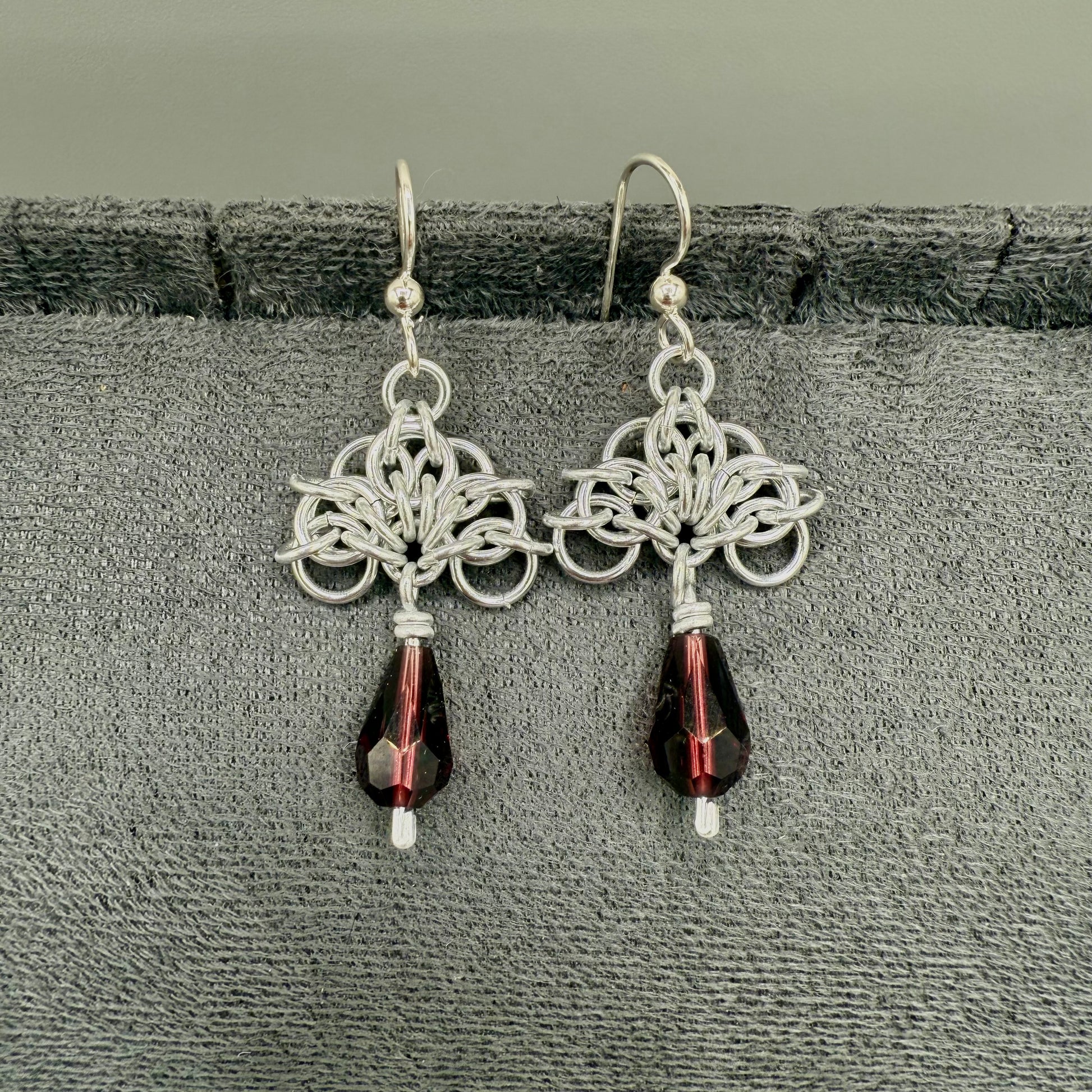 Aluminum Chainmaille Beaded Earrings