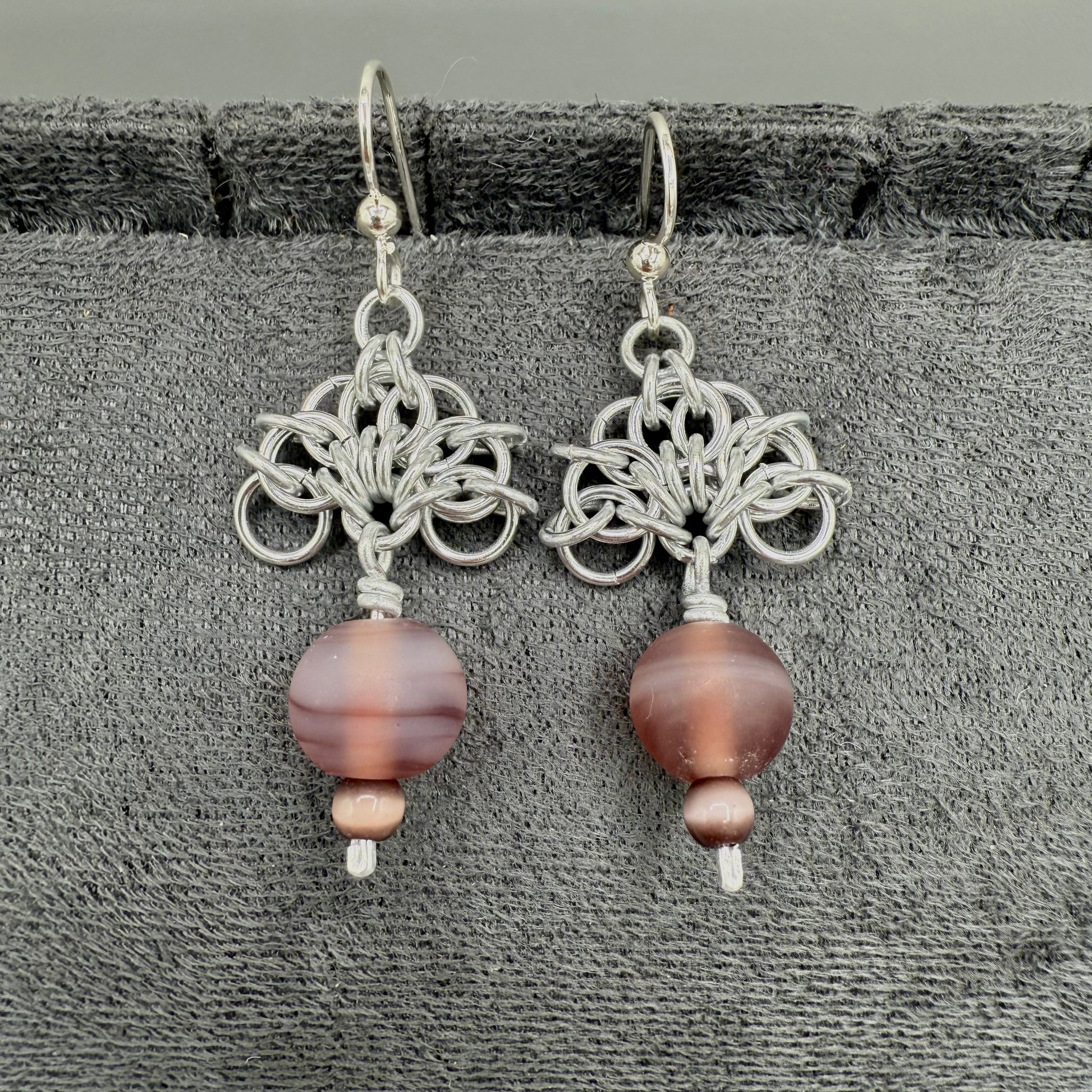 Aluminum Chainmaille Beaded Earrings