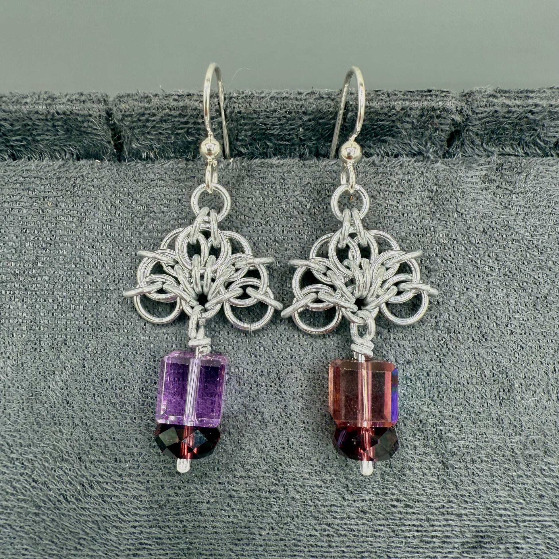 Aluminum Chainmaille Beaded Earrings