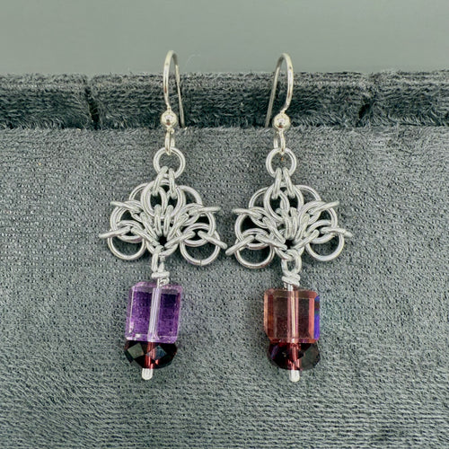 Aluminum Chainmaille Beaded Earrings