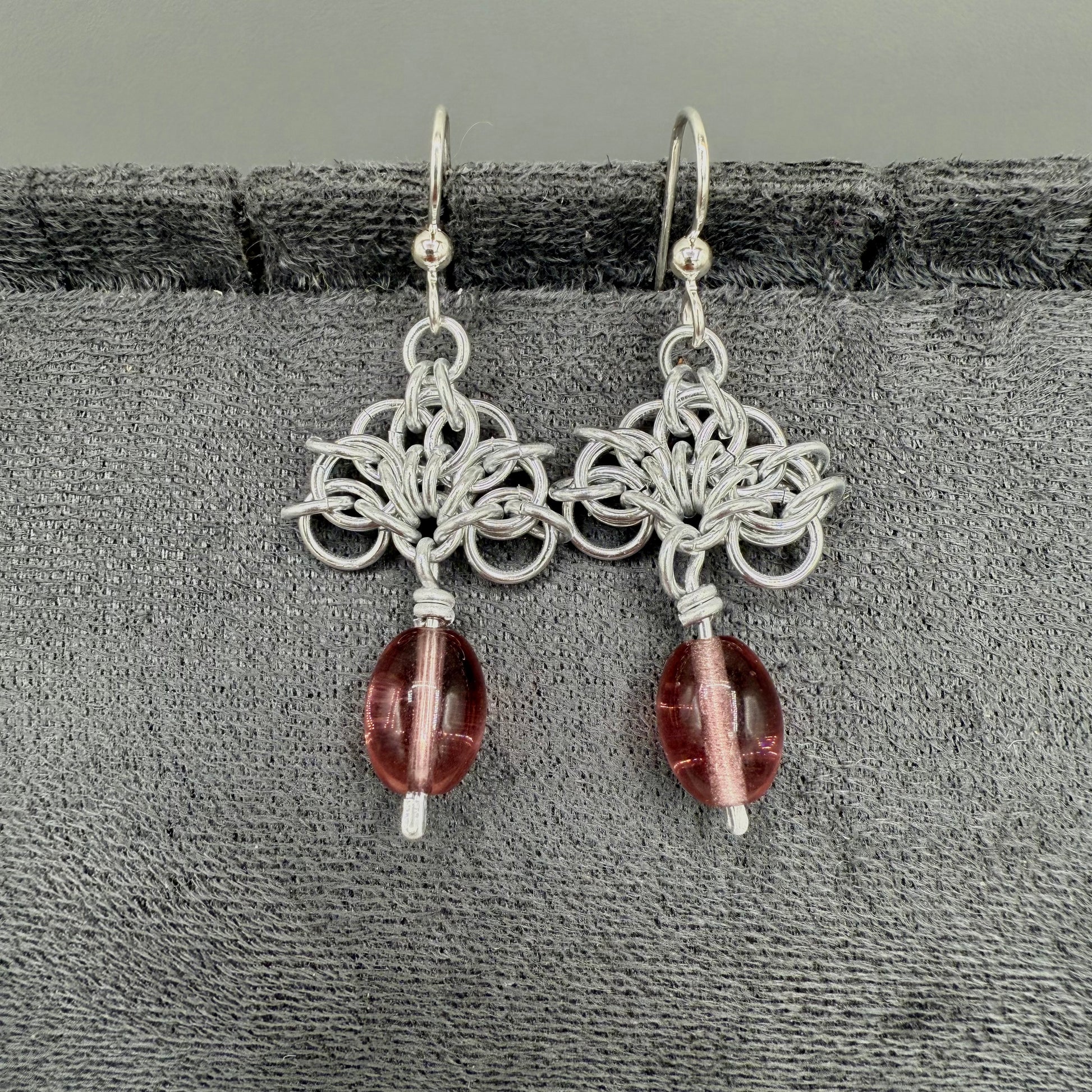 Aluminum Chainmaille Beaded Earrings