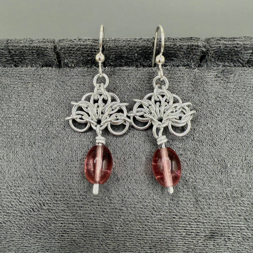 Aluminum Chainmaille Beaded Earrings