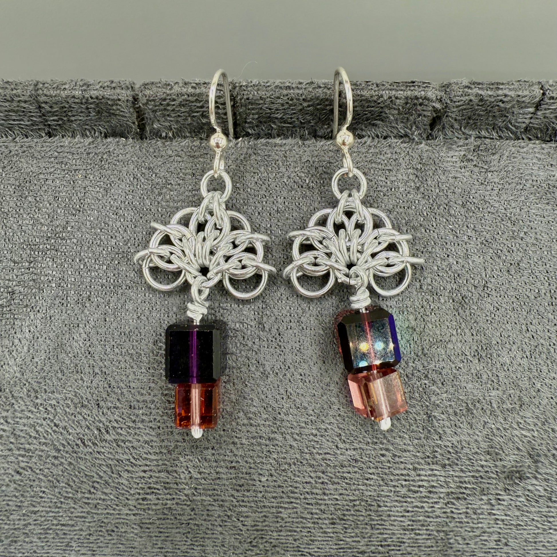 Aluminum Chainmaille Beaded Earrings