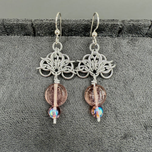 Aluminum Chainmaille Beaded Earrings
