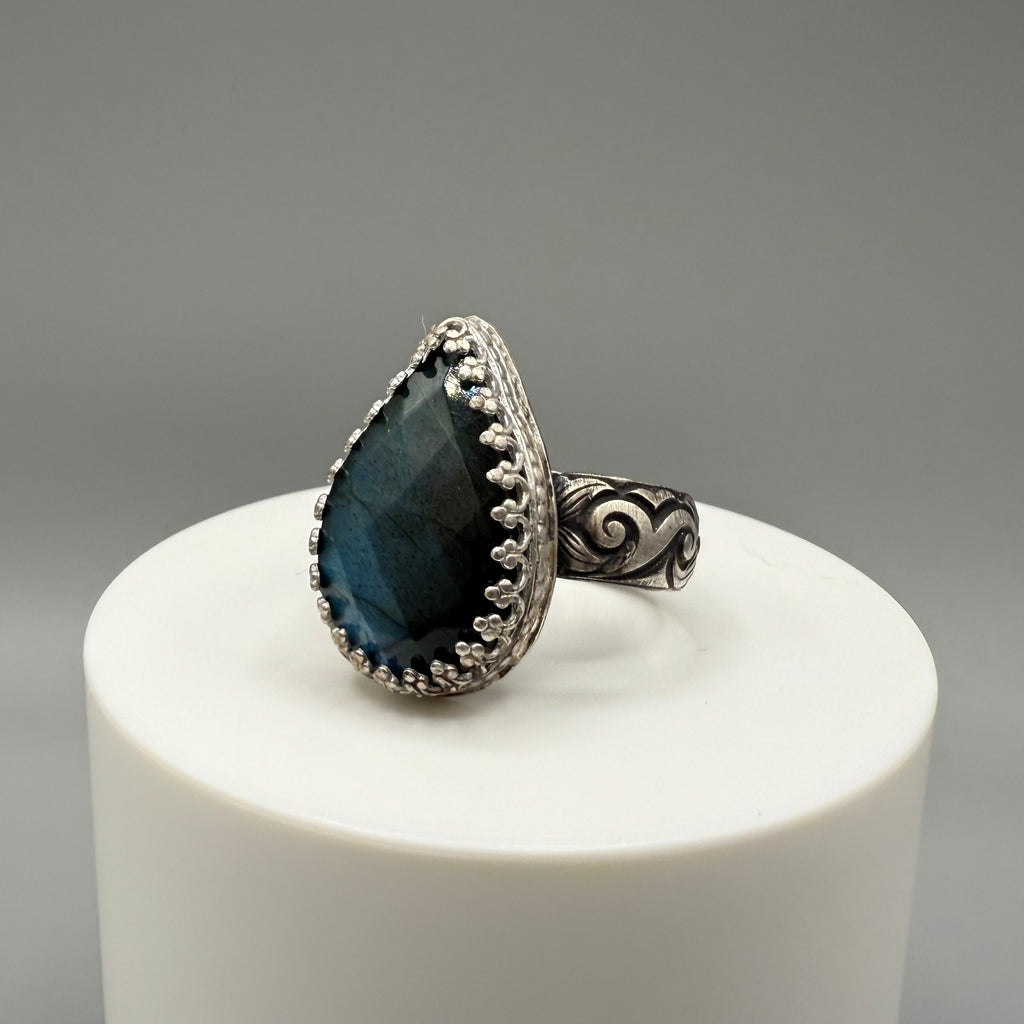 Faceted Labradorite Sterling Silver Ring