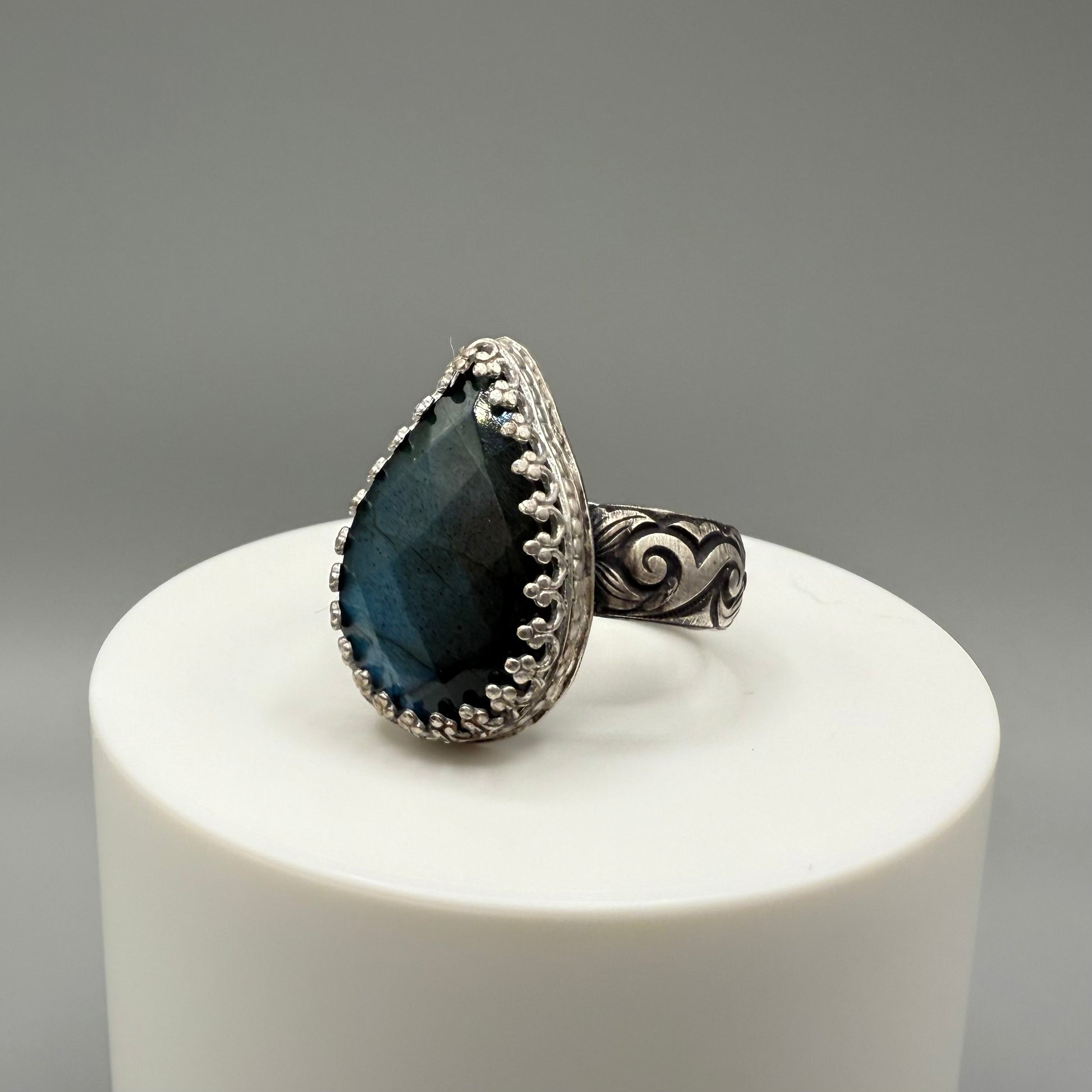 Faceted Labradorite Sterling Silver Ring