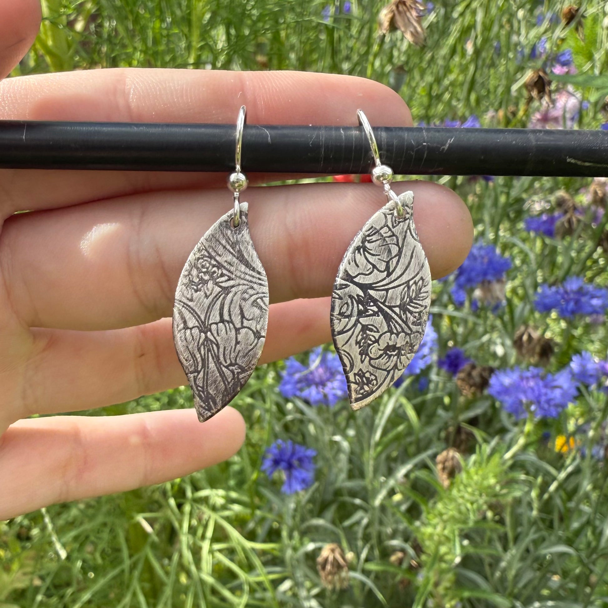 Floral Patterned Sterling Silver Earrings