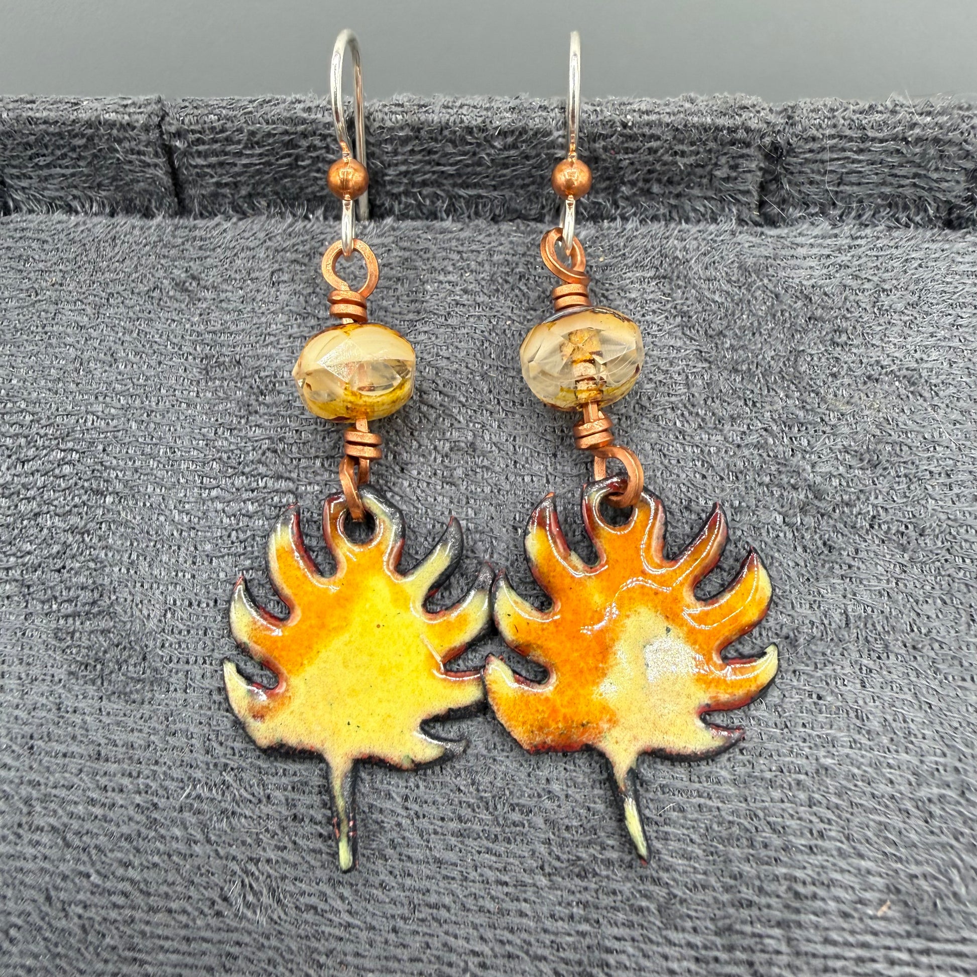 Enameled Beaded Copper Earrings